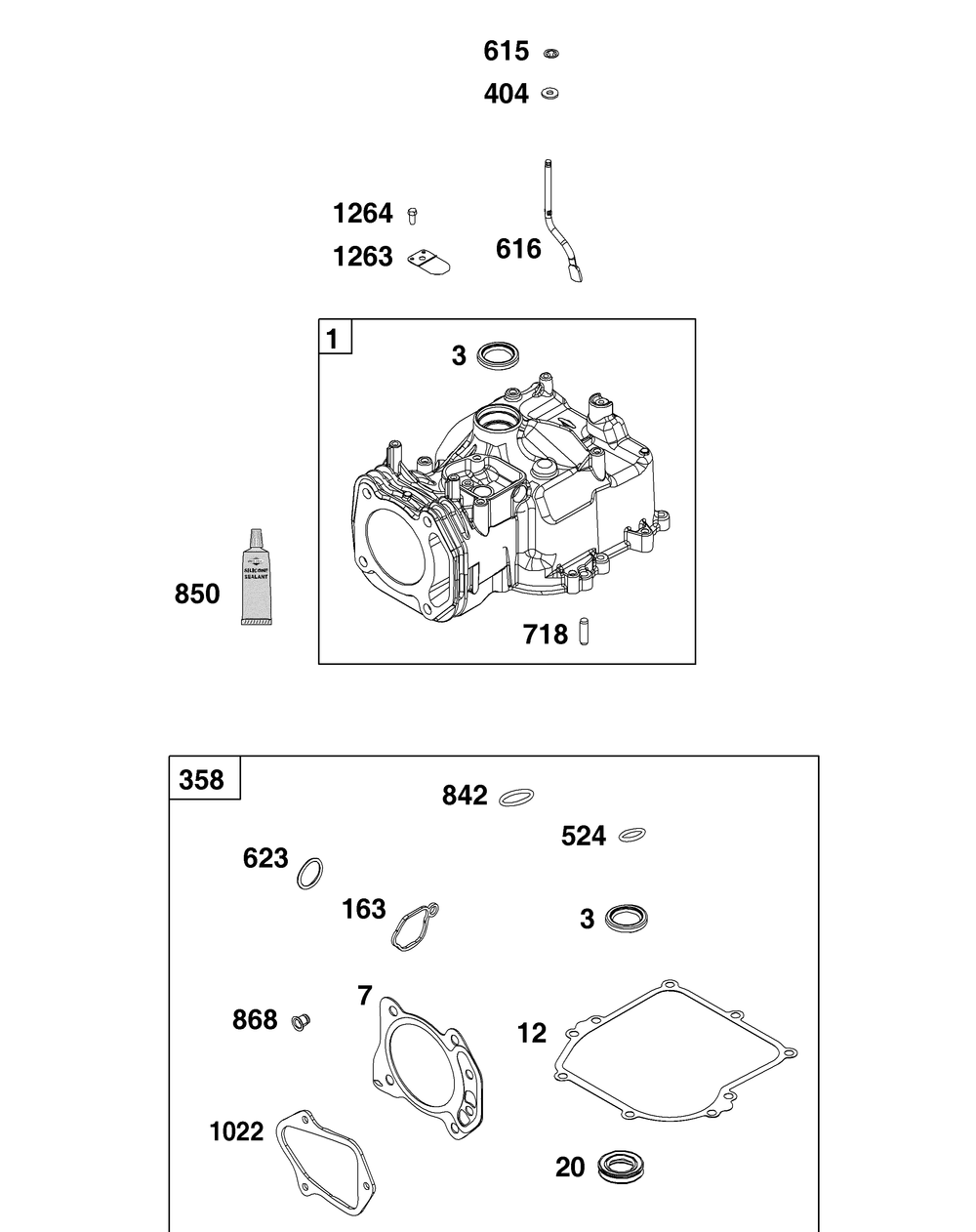 Cylinder Group Diagram and Parts List for 100000 - 19Z999 Briggs and Stratton Engine